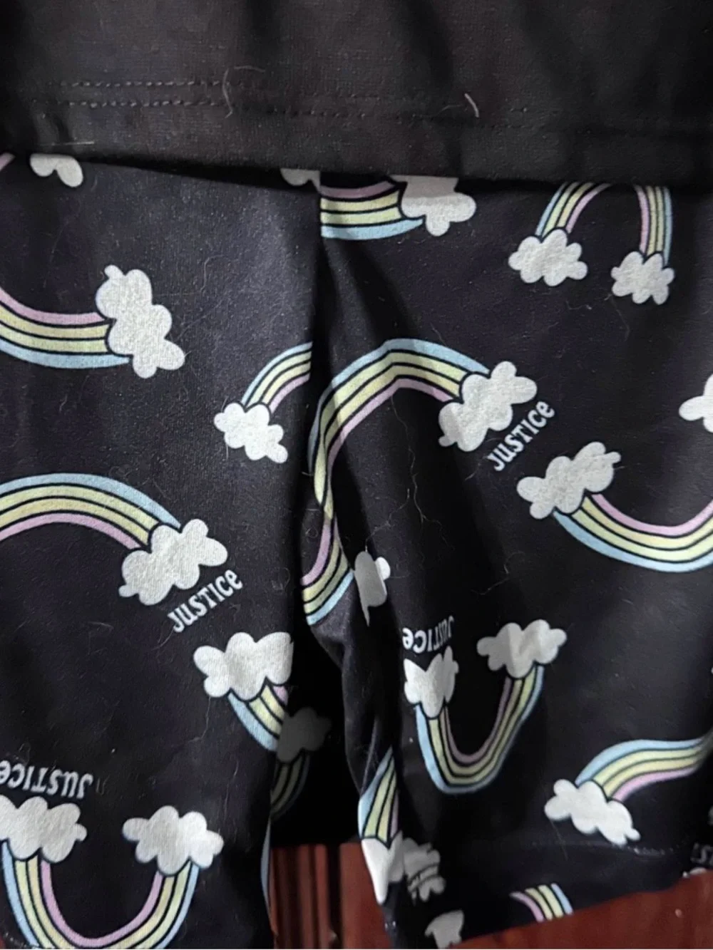 Justice Black Pajama Set with Pink, Yellow and Green Rainbow Flower